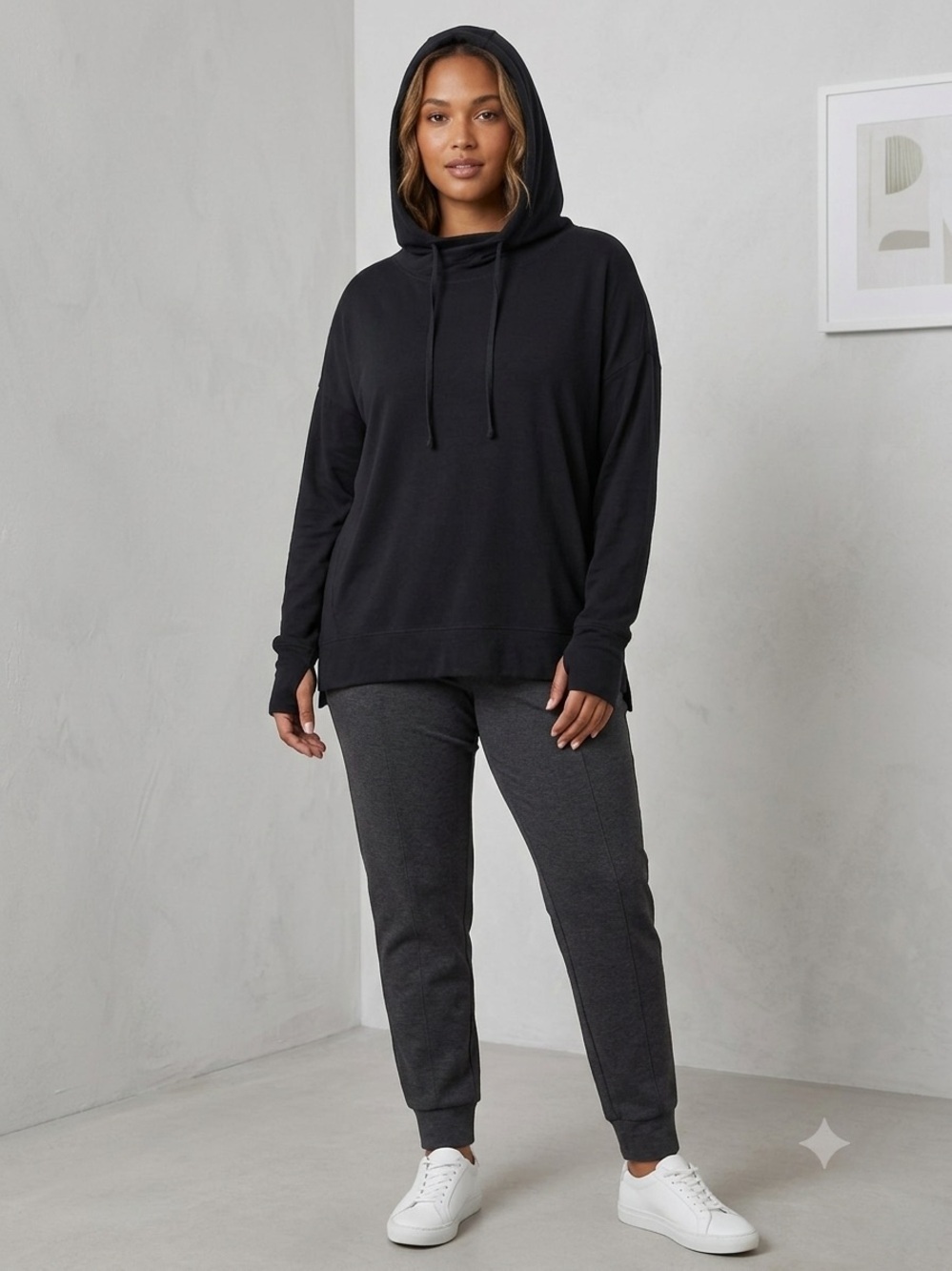 Athleta lightweight ribbed black athletic lounge pullover hoodie small